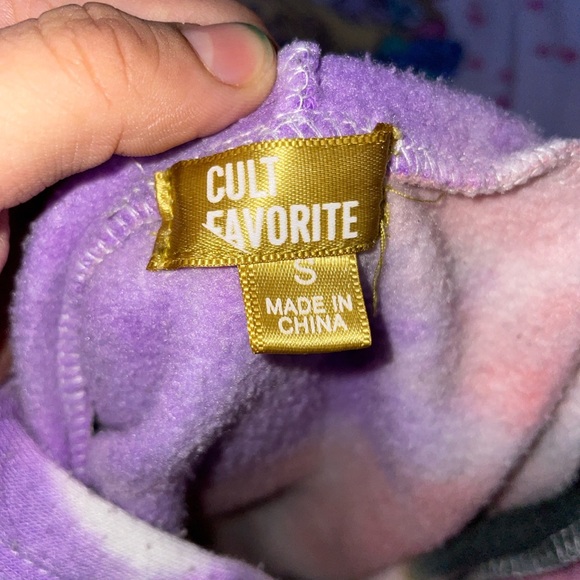 Purple/White/Black/Pink Graphic Tie-Dye Butterfly Hoodie with White Strings - Picture 3 of 3